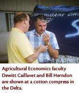 Agricultural Economics faculty Dewitt Caillavet and Bill Herndon are shown at a cotton compress in the Delta.